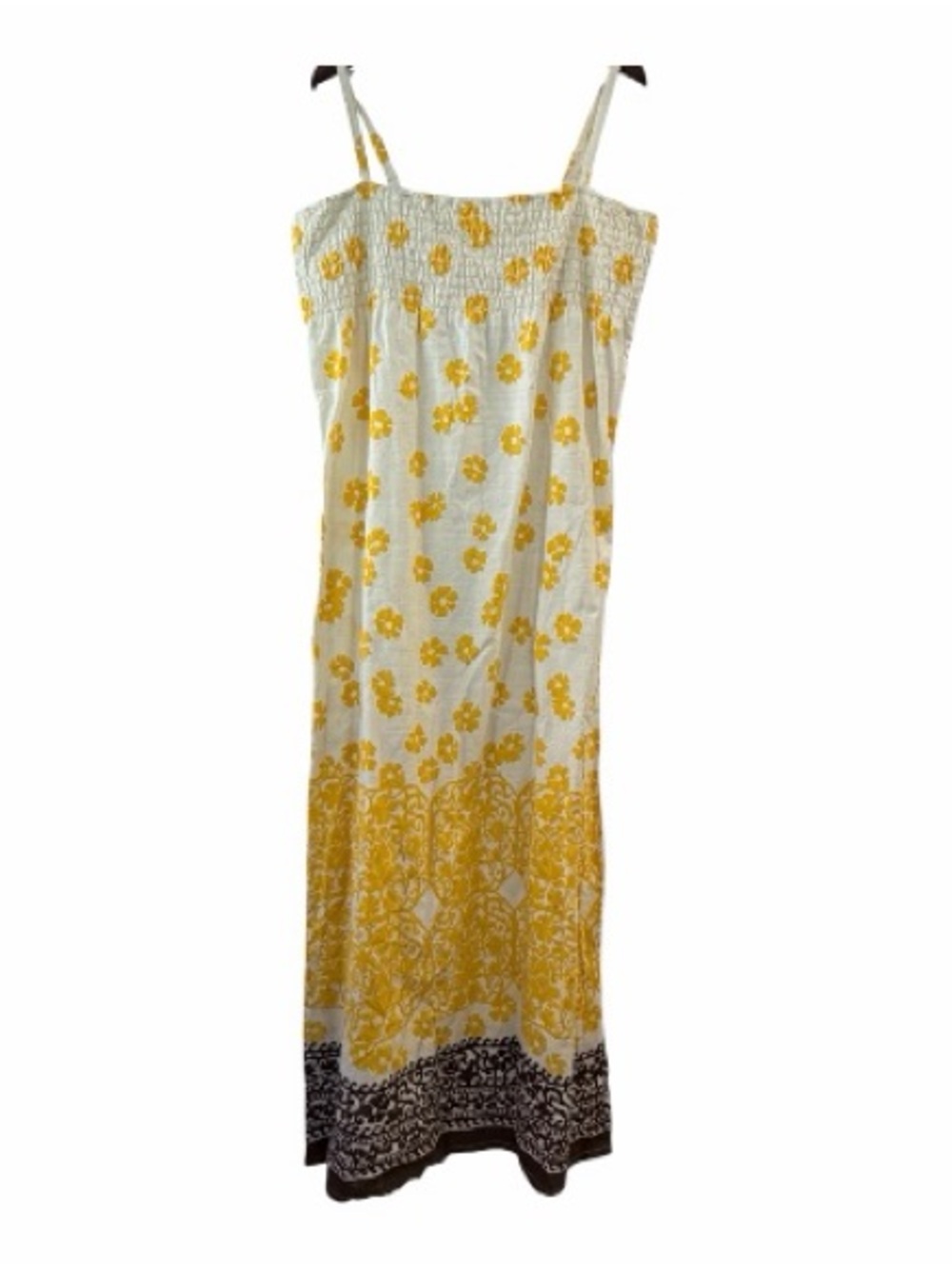 Roxy Yellow White Floral Smocked Maxi Dress Spaghetti Strap Boho S/P - Picture 2 of 6